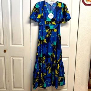 Christopher John Rogers V Neck Puff Sleeve Designer Maxi Dress Size 0 NWT